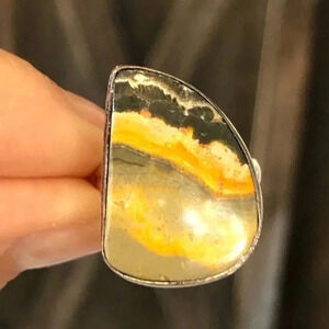 SIZE 8 Real Bumblebee Bumble Bee Jasper 925 Sterling Silver Ring NWT